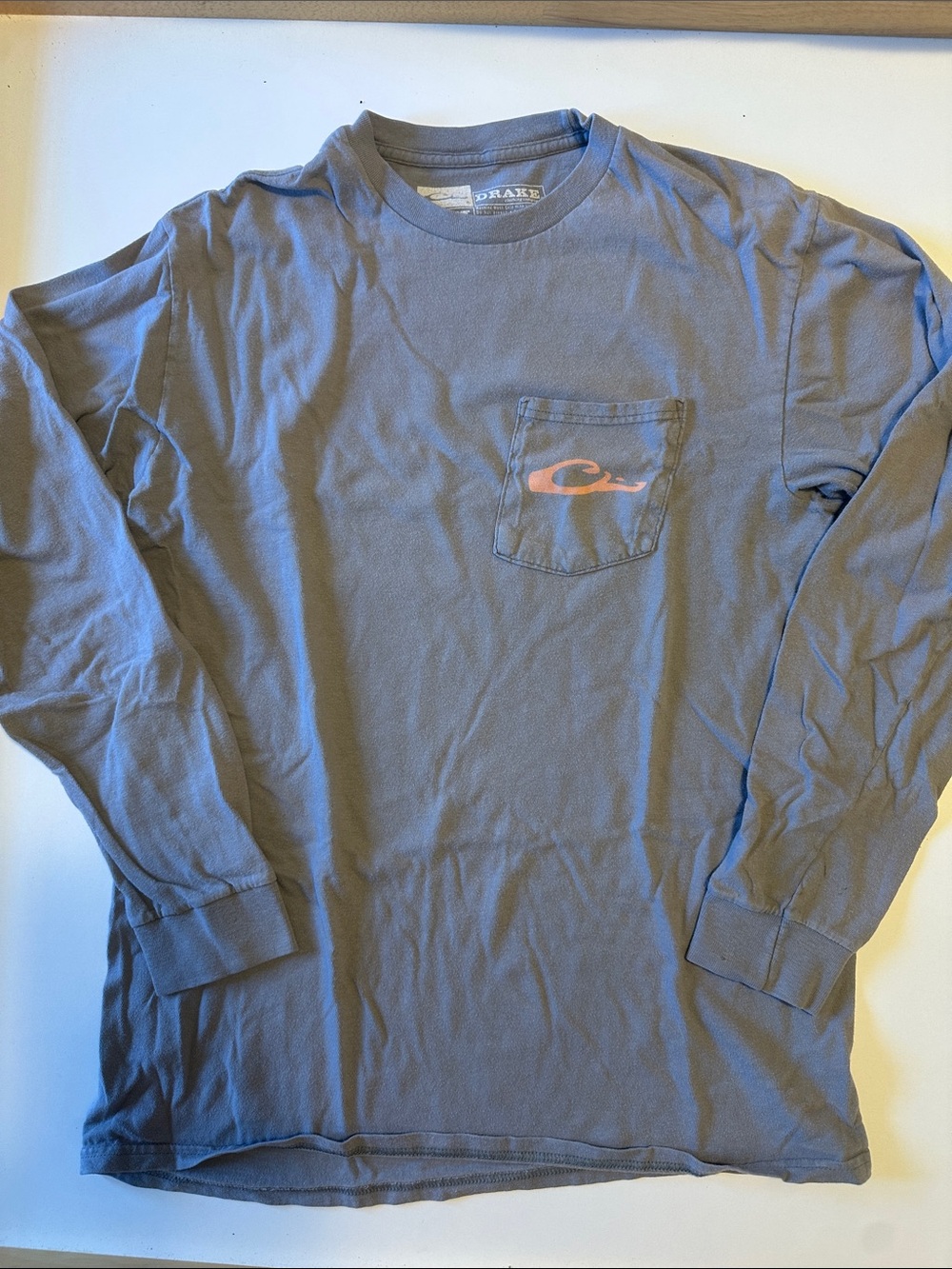 Drake Slate Gray Long-Sleeve Pocket Tee with Coral Logo
